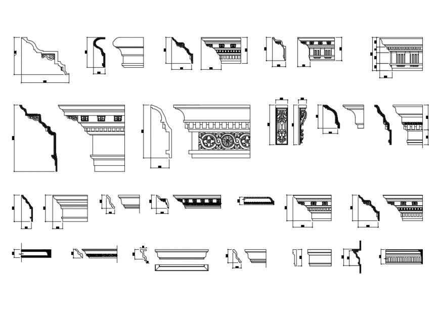 Multiple cornices and moldings cad blocks design for ceiling dwg file