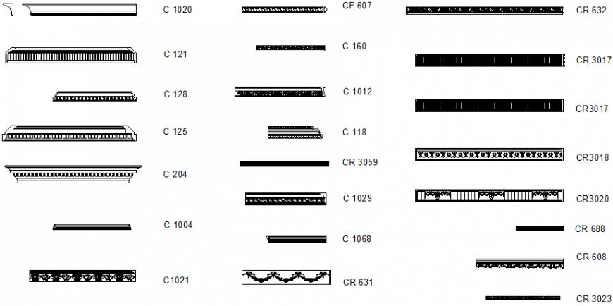 Multiple cornices and moldings interior blocks cad drawing details dwg file