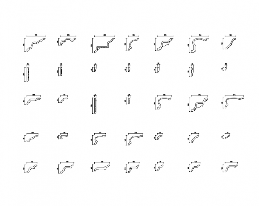 Multiple cornices cad blocks design dwg file
