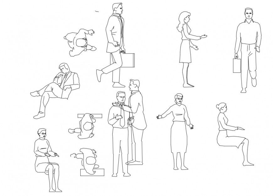 Multiple corporate people elevation 2d blocks drawing details dwg file