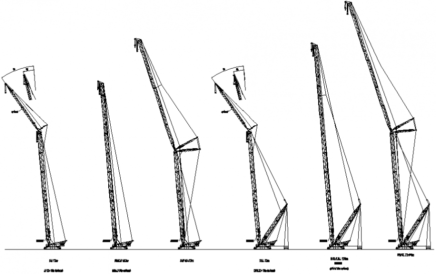 Multiple crane crawlers blocks cad drawing details dwg file