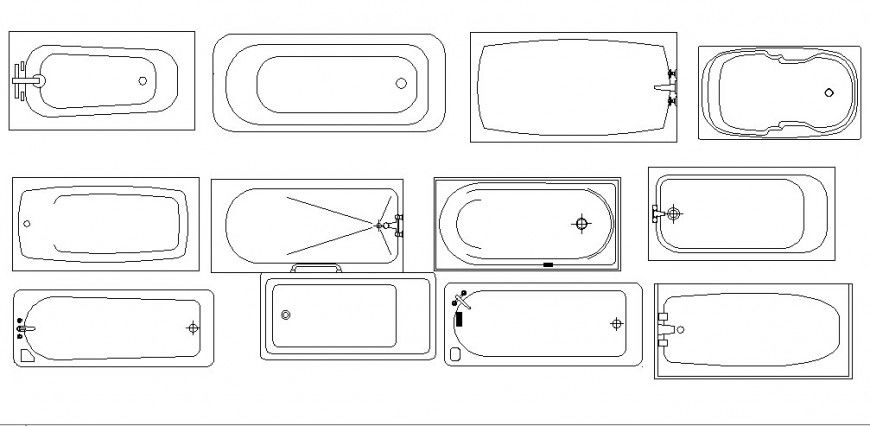 Multiple creative bathtub elevation 2d blocks cad drawing details dwg file