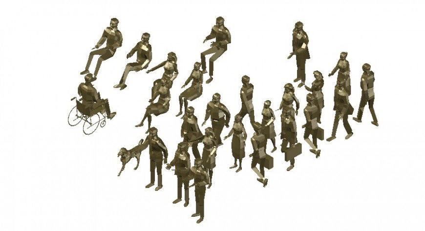 Multiple creative people 3d blocks cad drawing details dwg file