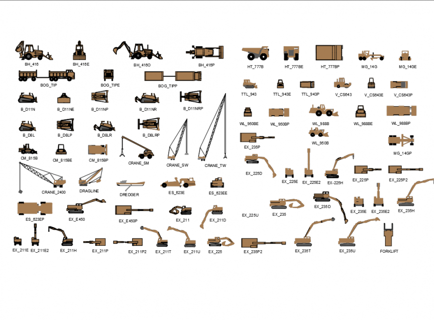 Multiple creative transportation vehicles cad drawing details dwg file