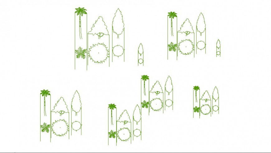 Multiple creative tree and plants block cad drawing details dwg file