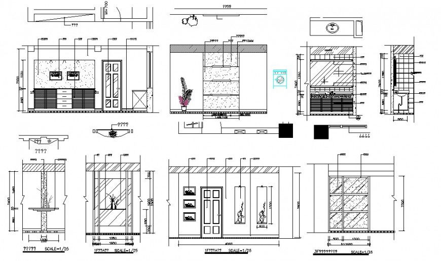 Multiple cupboards, cabinet and furniture elevation drawing details dwg file