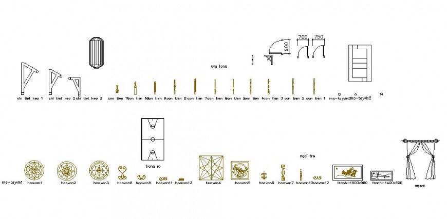 Multiple curtains and household equipment blocks cad drawing details dwg file