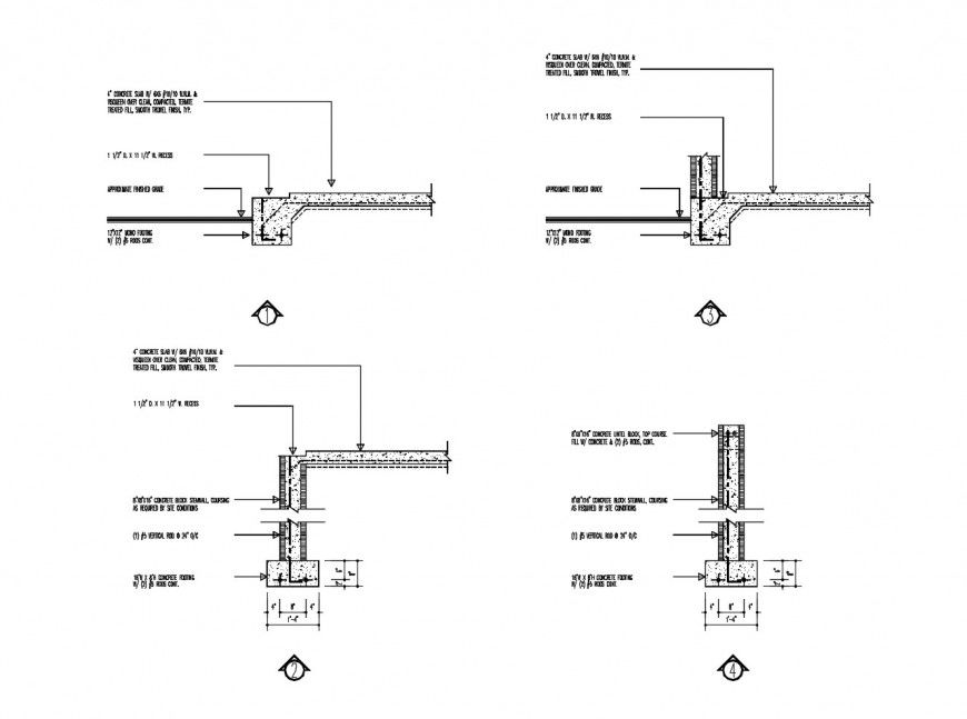 Multiple cut wall constructive structure cad drawing details dwg file