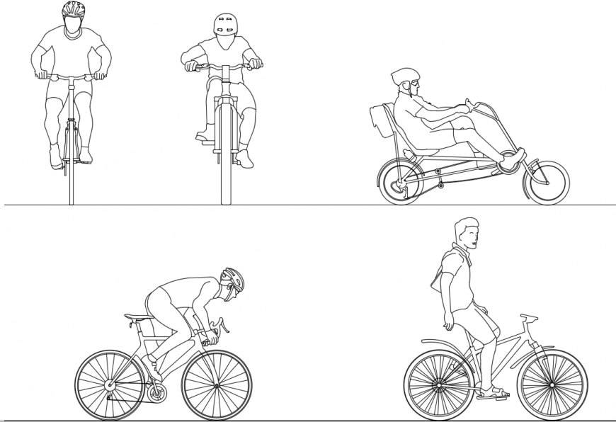 Multiple cyclist cad blocks details with cycle riding act dwg file