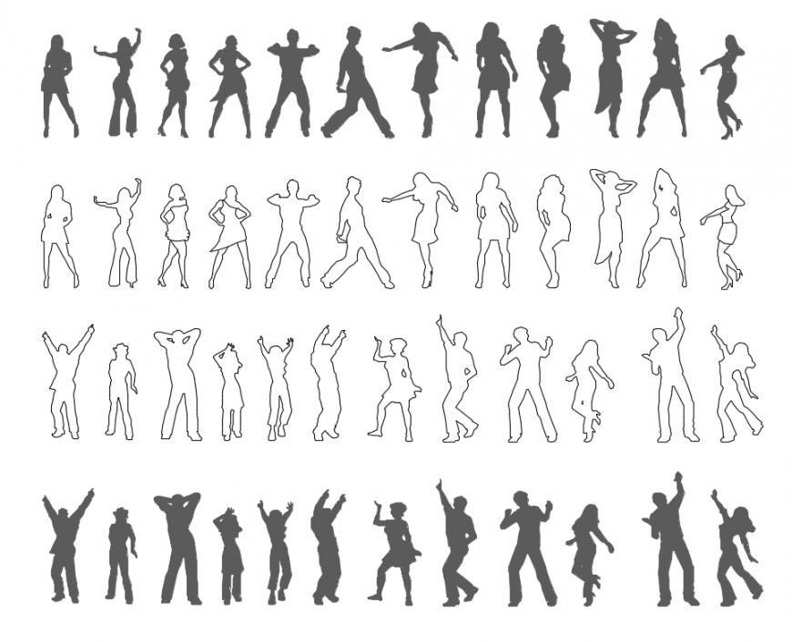 Multiple dancing people cad blocks in different poses cad drawing dwg file