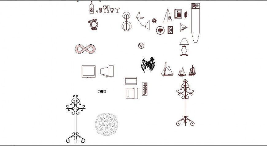Multiple decorative and household blocks drawing details dwg file