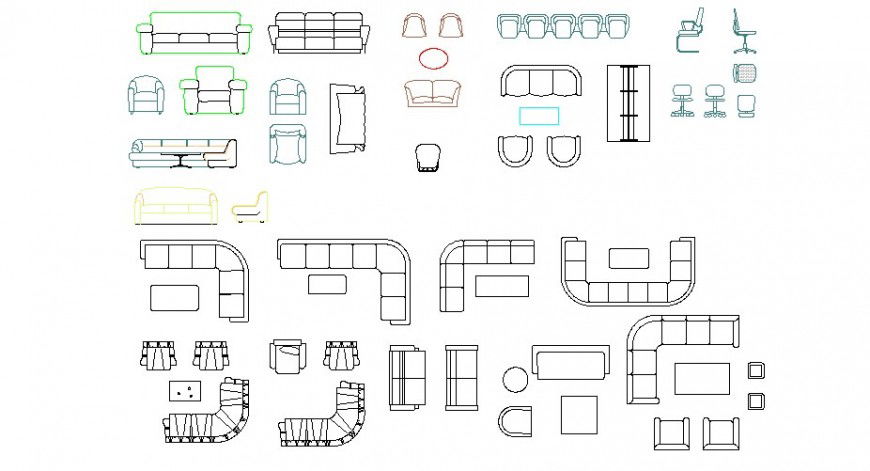 Multiple Sofa Set CAD Blocks with Unique Shapes DWG file