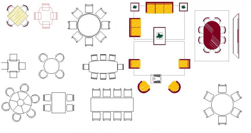 Multiple dining area dining table blocks elevation dwg file