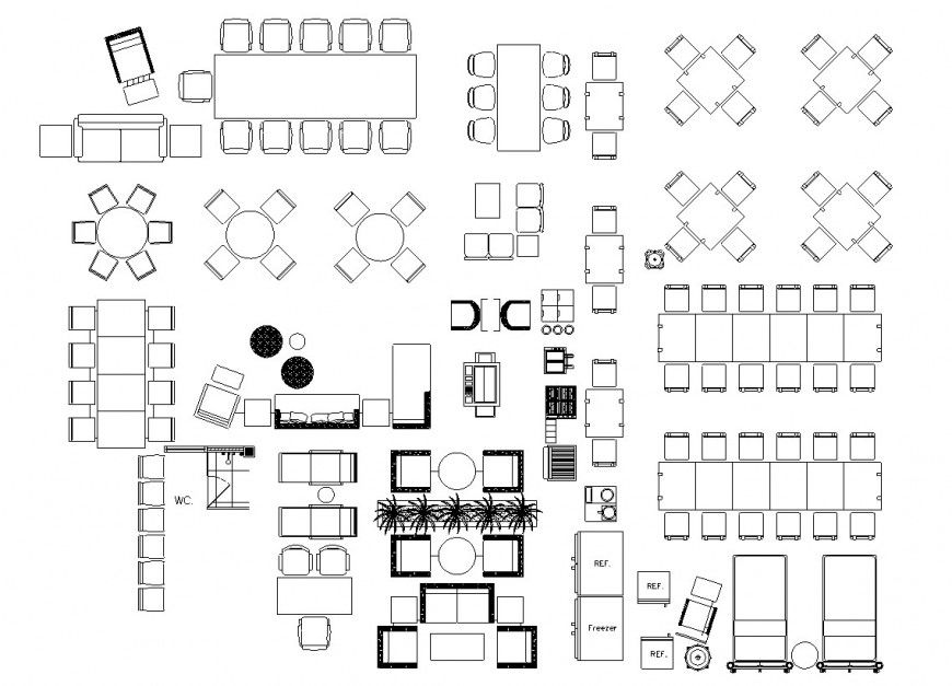 Multiple dining table and conference table elevation blocks drawing details dwg file
