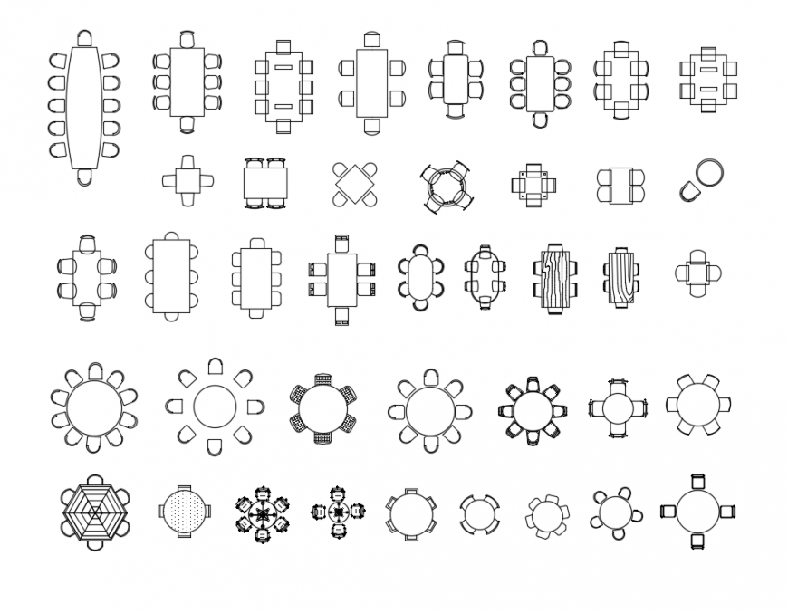 Multiple dining table set cad blocks design for dining room dwg file