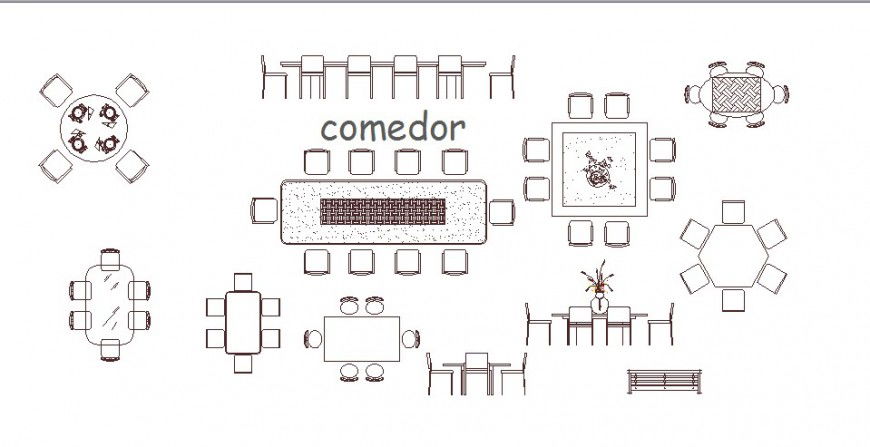 Multiple dining tables and kitchen furniture blocks details dwg file