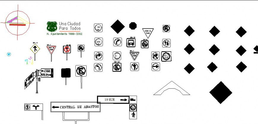 Multiple direction and road symbol blocks cad drawing details dwg file