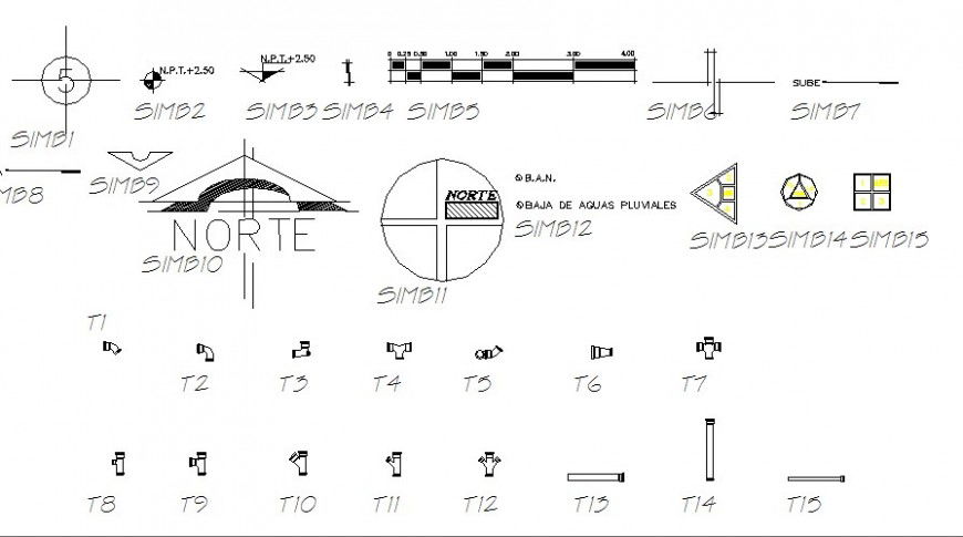 Multiple direction blocks and road symbols cad drawing details dwg file