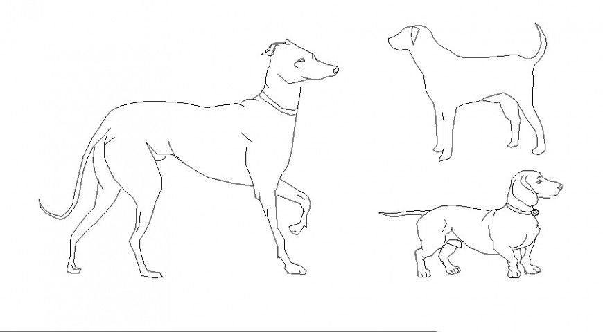 Multiple dog elevation 2d blocks cad drawing details dwg file