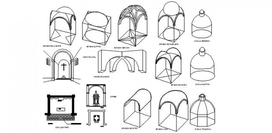 Multiple dome and heritage symbol blocks drawing details dwg file
