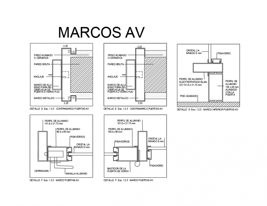 Multiple door frames cad drawing details dwg file