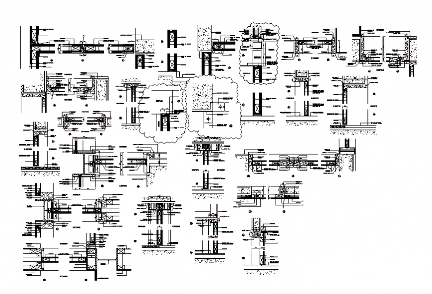 Multiple door joints and installation structure details dwg file
