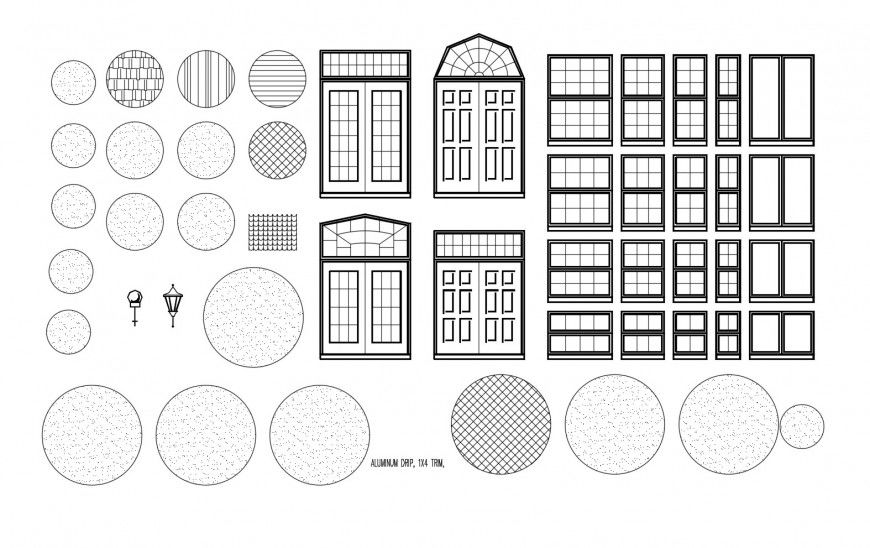 Multiple doors, windows and light lamps elevation blocks cad drawing details dwg file