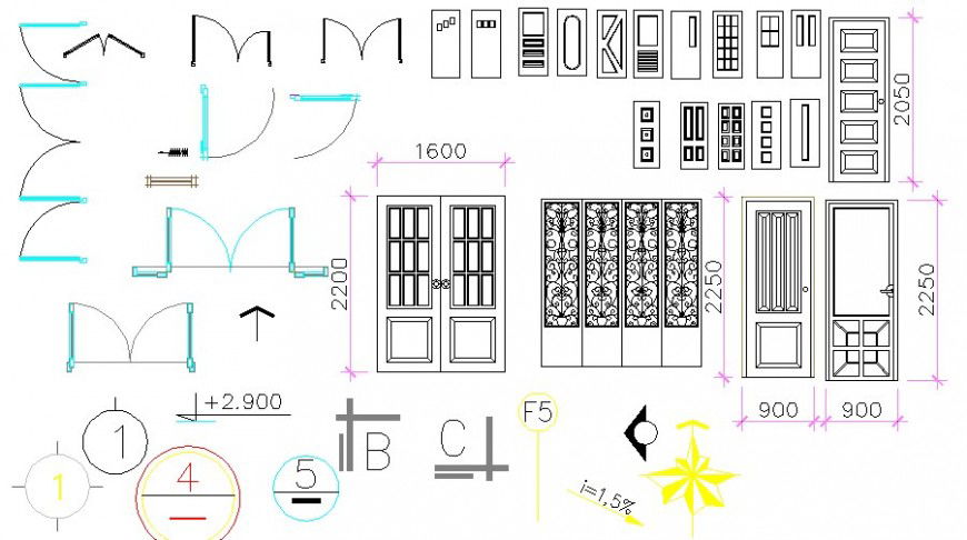 Multiple doors and indoor blocks cad drawing details dwg file