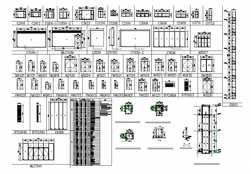 Multiple doors and windows blocks cad drawing details dwg file