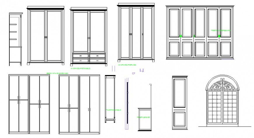Multiple doors and windows blocks elevation blocks details dwg file