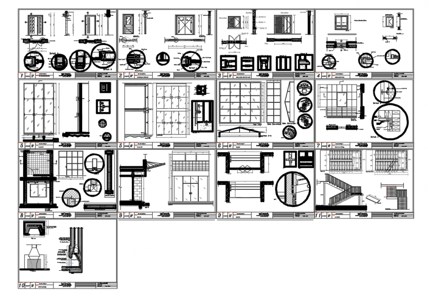 Multiple doors and windows elevation and installation of house dwg file