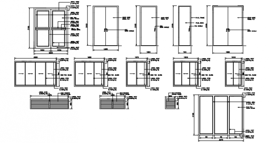 Multiple doors and windows elevation and joinery drawing details dwg file
