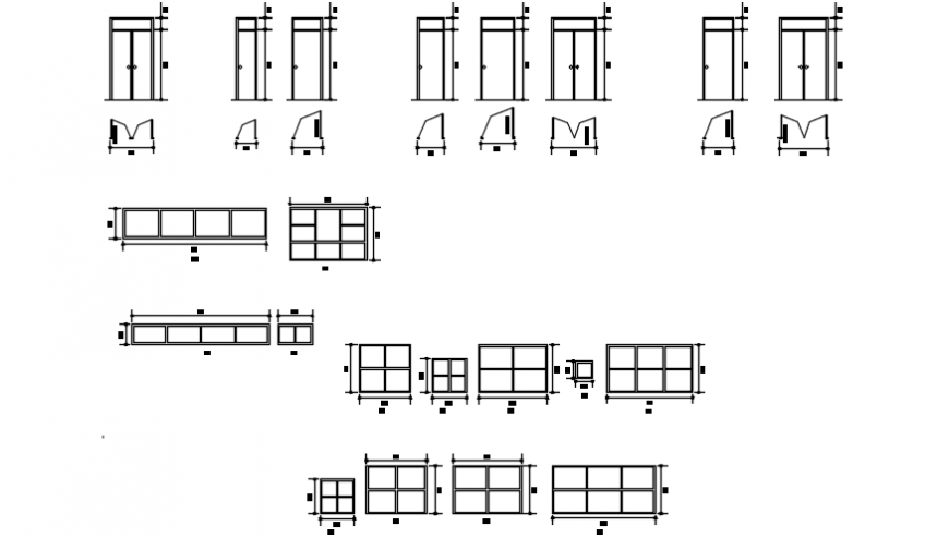 Multiple doors and windows elevation blocks details for education building dwg file