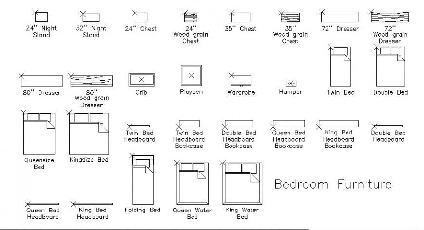 Multiple double and single bed and chest blocks cad drawing details dwg file