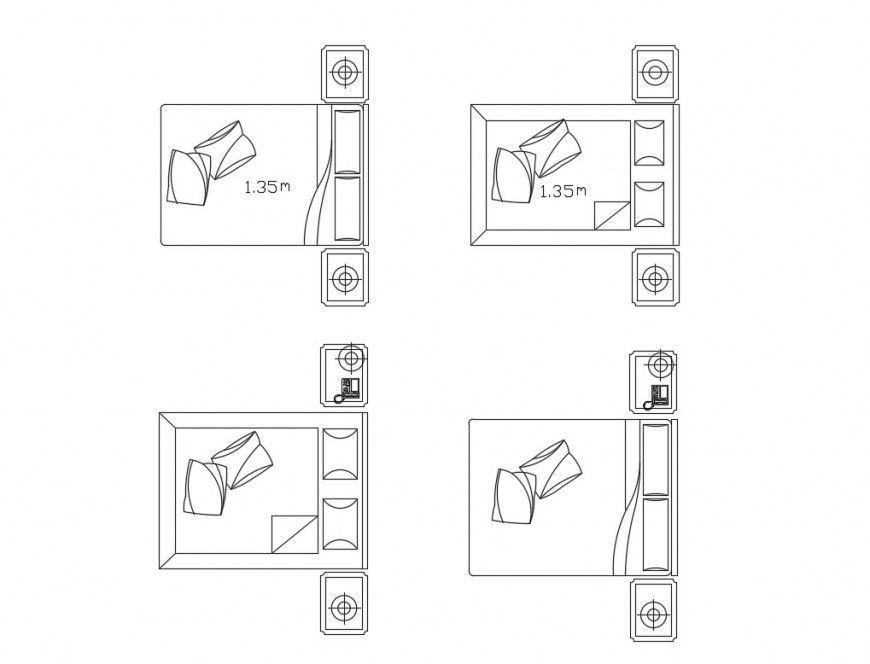 Hotel Room Bed Elevation DWG with Detailed Furniture Blocks