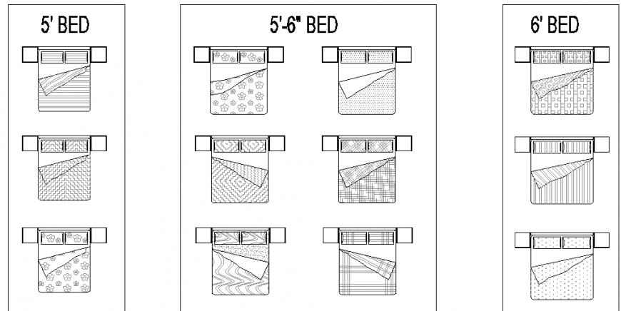 Multiple double bed top elevation blocks cad drawing details dwg file