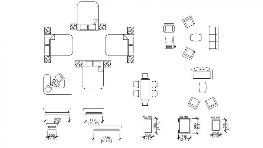 Multiple double beds and hotel furniture blocks cad drawing details dwg file