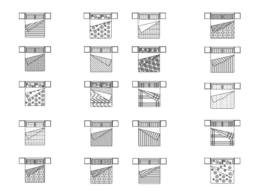 Multiple double beds top view elevation blocks cad drawing details dwg file