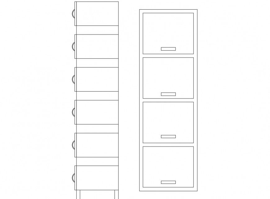 Multiple drawer bank office cabinet elevation cad details dwg file