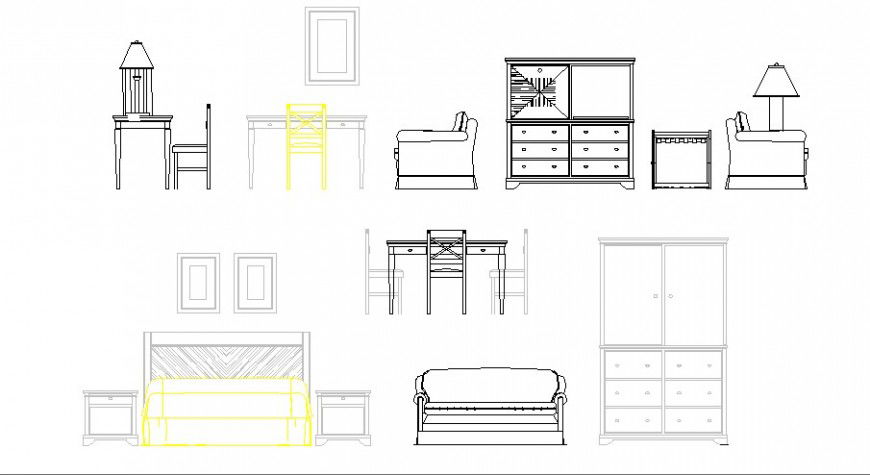 Multiple drawing room furniture blocks details dwg file