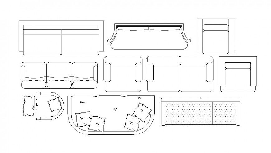 Multiple Dynamic Sofa Set Elevation CAD Blocks DWG File