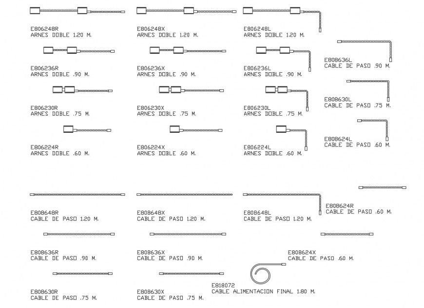 Multiple electric wire sample blocks cad drawing details dwg file