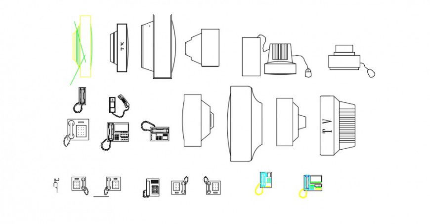 Multiple electrical equipment and household blocks drawing details dwg file