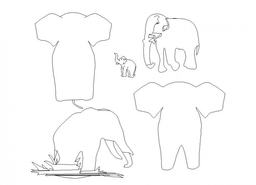 Multiple elephant elevation blocks cad drawing details dwg file