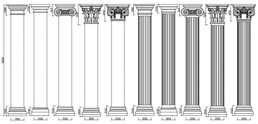 Multiple European column elevation blocks drawing details dwg file