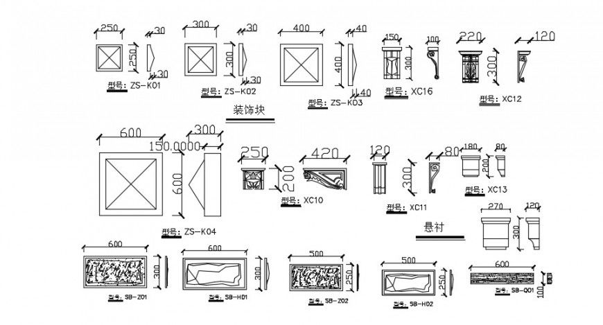 Multiple European interior blocks drawing details dwg file