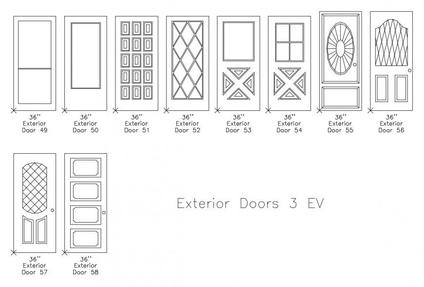 Multiple exterior doors elevation blocks cad drawing details dwg file