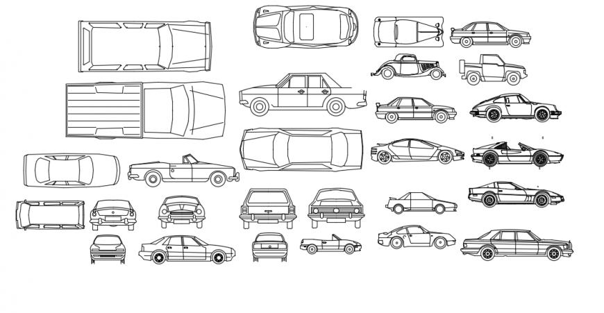 Multiple family car all sided elevation blocks drawing details dwg file