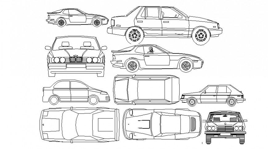 Multiple family car elevation 2d blocks drawing details dwg file