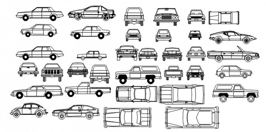 Multiple family cars and gyp cars elevation block drawing details dwg file